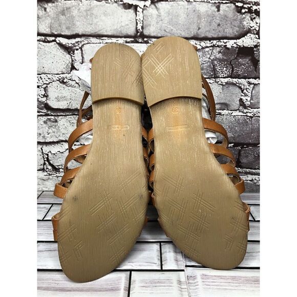 B You Brown Leather Gladiator Back Zipper Flat Sandals Women’s Sz 39EU/8.5M US - Picture 12 of 16